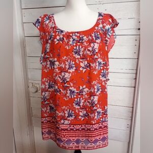 I.N. Studio Size 1X Sleeveless Blouse Red Floral Lined Cottagecore Boho